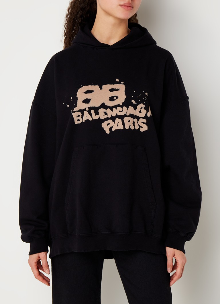 Balenciaga - Icon hoodie met destroyed details en logoprint - Donkerbeige