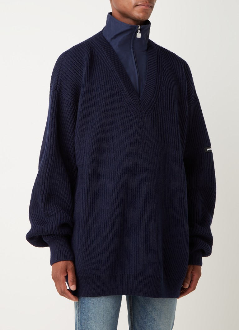 Balenciaga - Layered Tracksuit oversized trui van scheerwol met ribstructuur - Donkerblauw