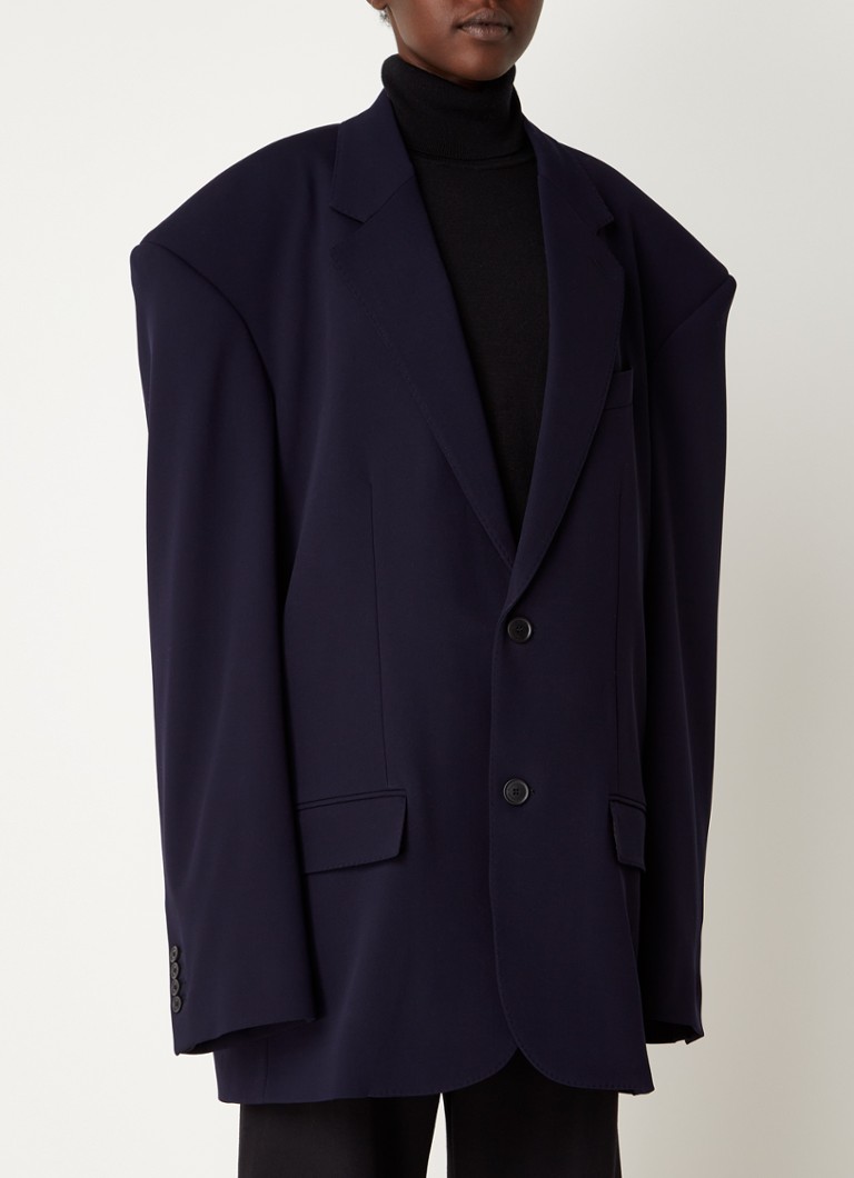 Balenciaga - Oversized mantel van wol met schoudervulling   - Blauw