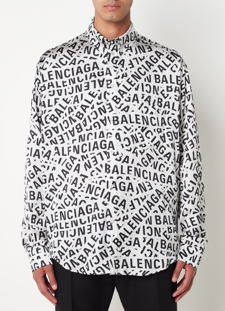 Balenciaga - Oversized overhemd met logoprint - Lichtgrijs