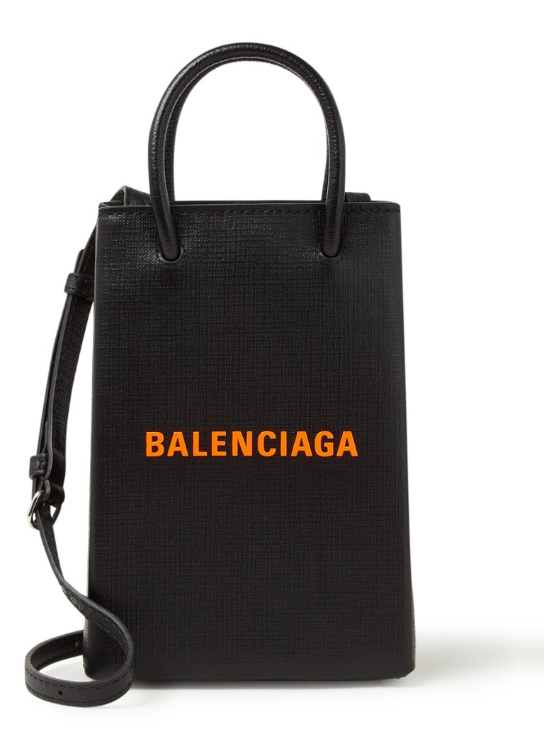 Balenciaga - Shopping Phone Holder crossbodytas van kalfsleer - Zwart