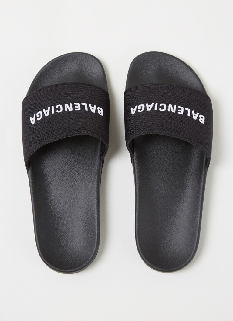 overspringen Omleiden Oom of meneer Balenciaga Slipper met logoborduring • Zwart • de Bijenkorf