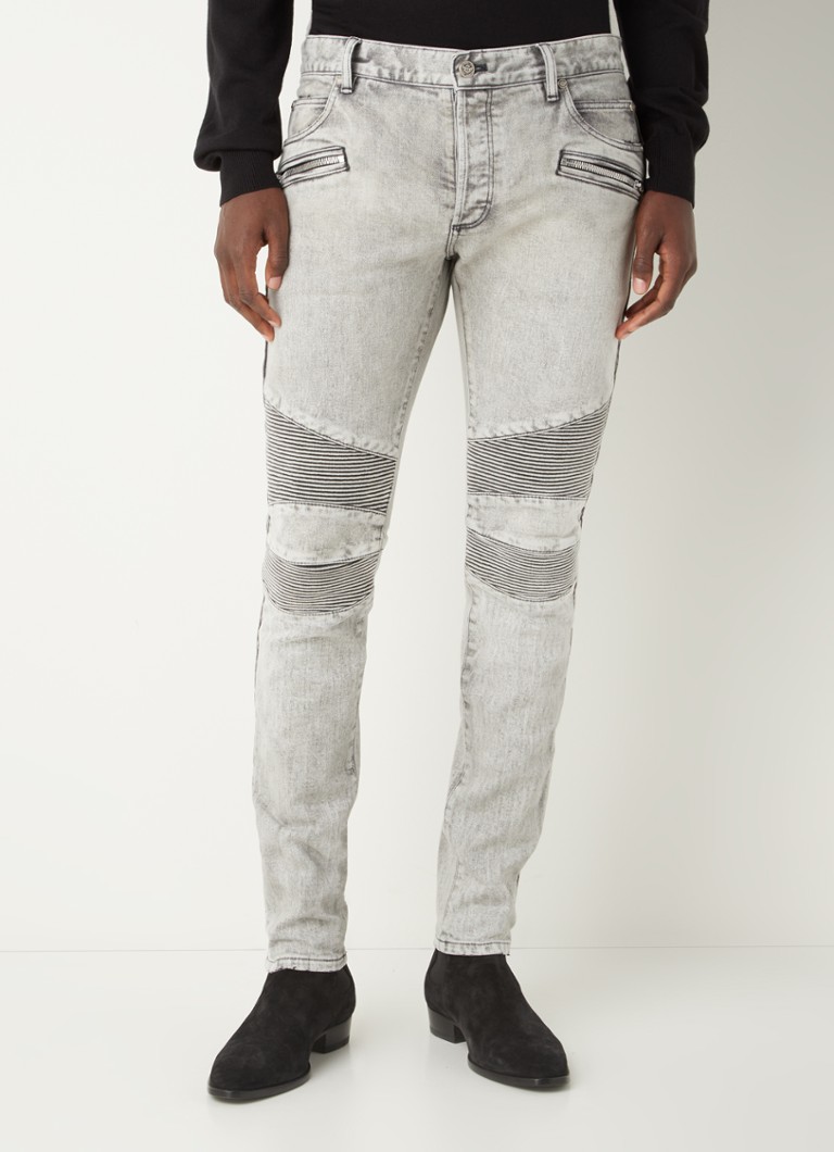 Balmain - Slim fit jeans met gekleurde wassing en ritszakken - Grijs