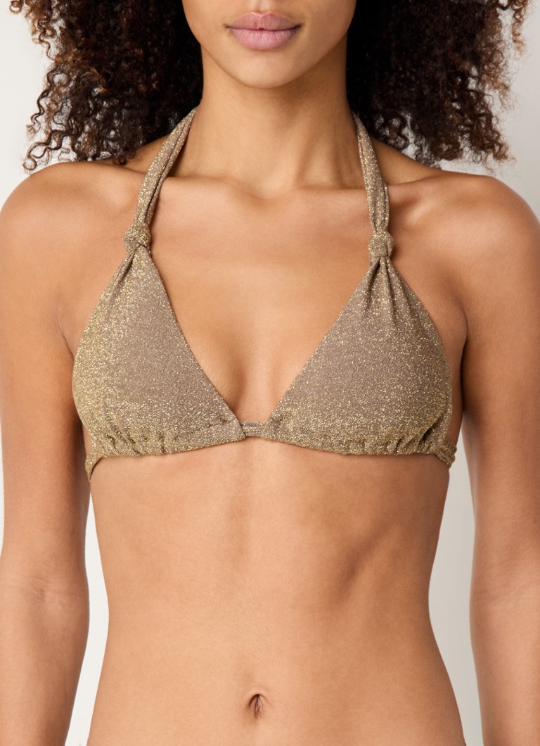 Beachlife - Triangel bikinitop met lurex en uitneembare vulling - Goud