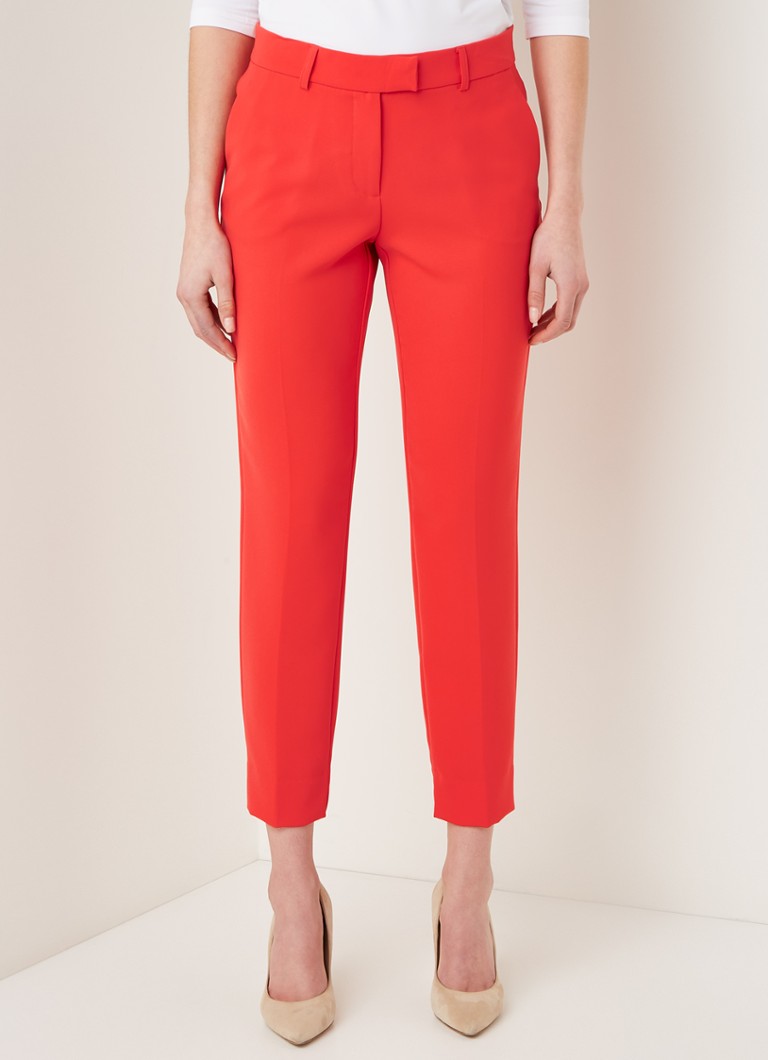 Beaumont - Mid waist slim fit cropped pantalon met persplooi - Koraalrood