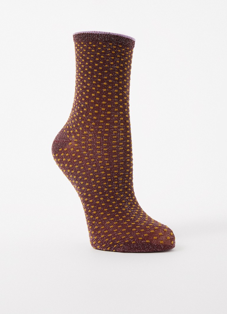Becksöndergaard - Dina sokken met stippenprint en lurex - Roodbruin