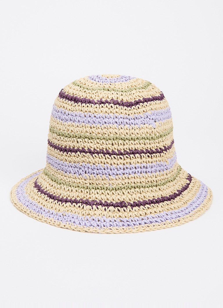 Becksöndergaard - Saverina hoed van raffia met streepprint - Beige