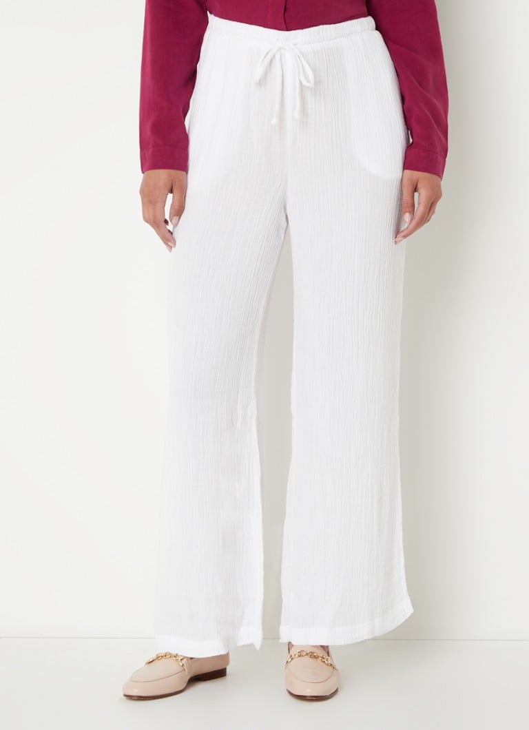 Bella Dahl Side high waist wide fit broek met split en structuur • Wit ...
