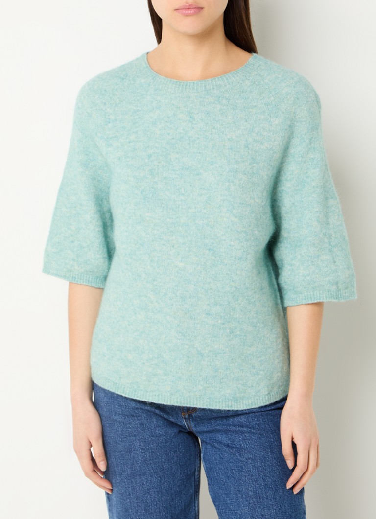 Bellamy - Fijngebreide trui in alpaca wolblend met gemêleerd dessin - Mint