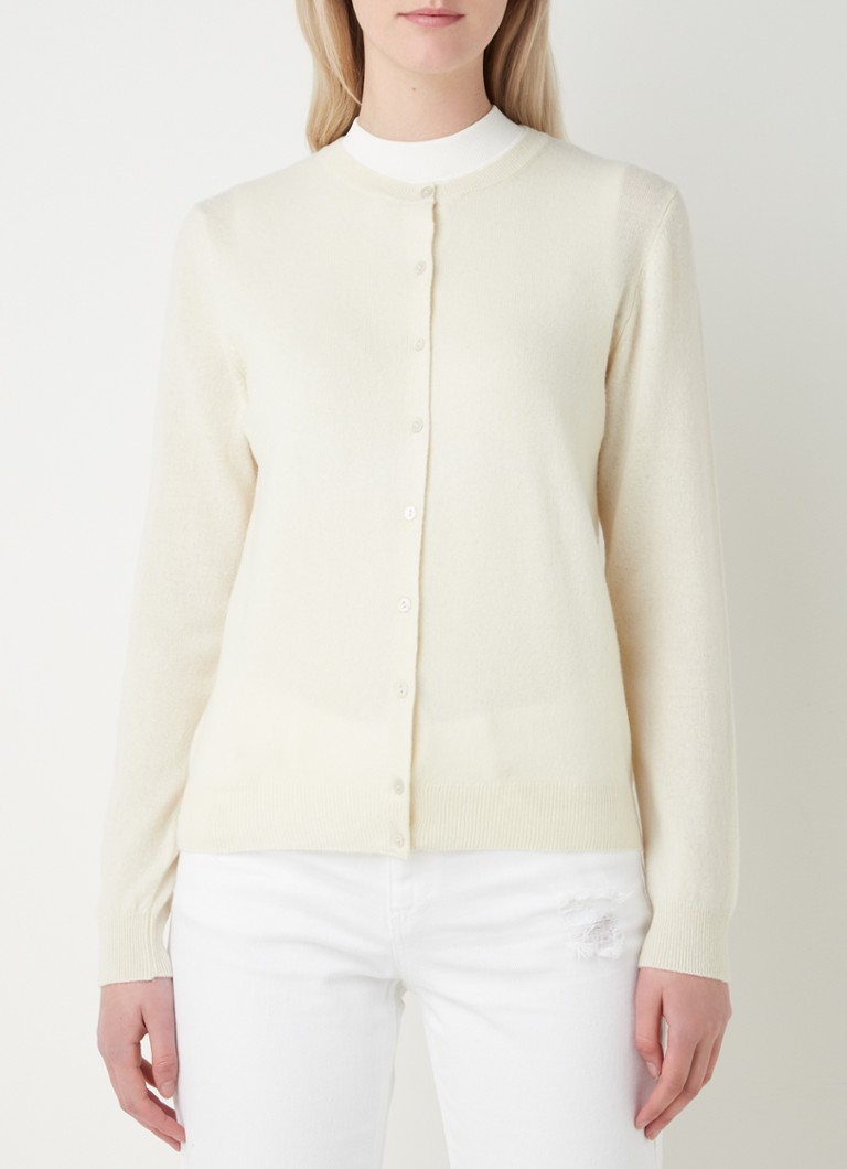 Benetton - Fijngebreid vest van wol met ronde hals - Gebroken wit