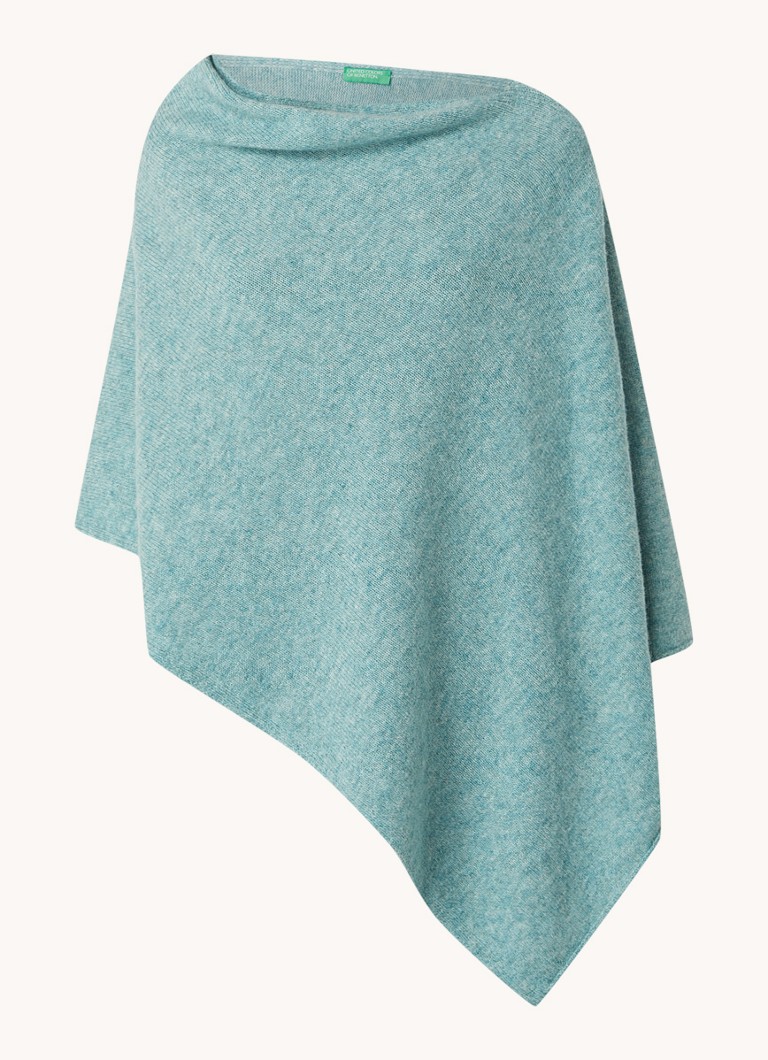 Benetton - Fijngebreide poncho van scheerwol - Lichtblauw