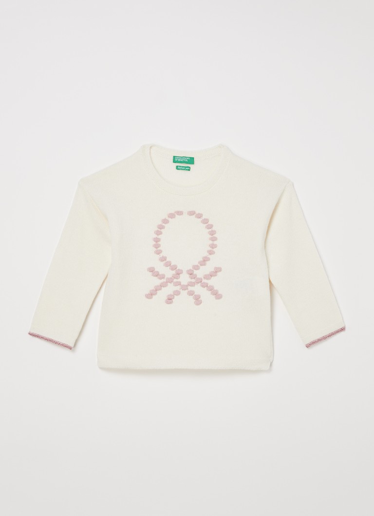 Benetton - Fijngebreide trui in wolblend met ingebreid logo - Gebroken wit
