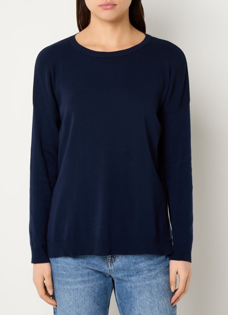 Benetton - Fijngebreide trui met ronde hals - Donkerblauw