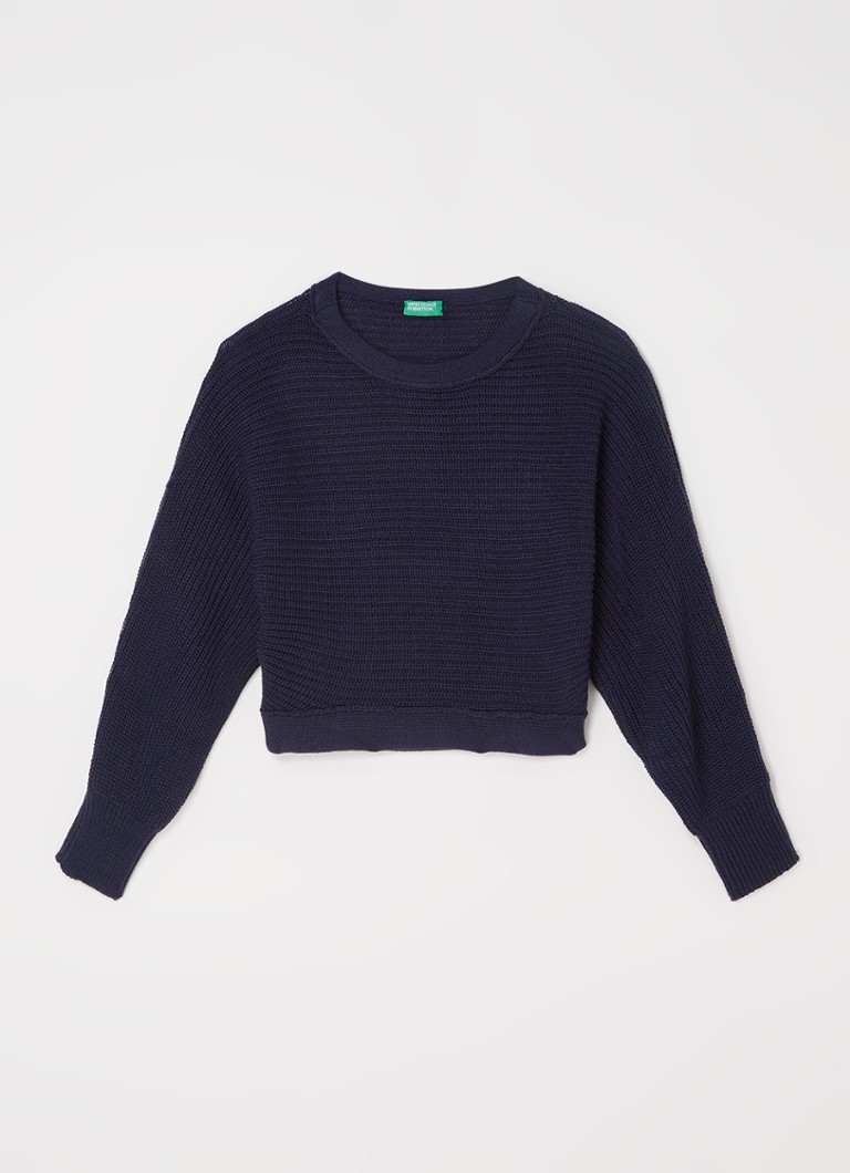 Benetton - Fijngebreide trui met vleermuismouw - Donkerblauw