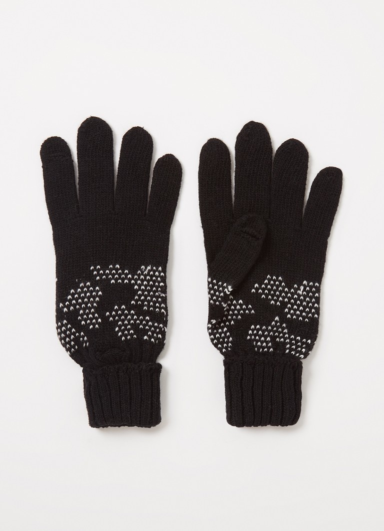 Benetton - Handschoenen in wolblend met print - Zwart