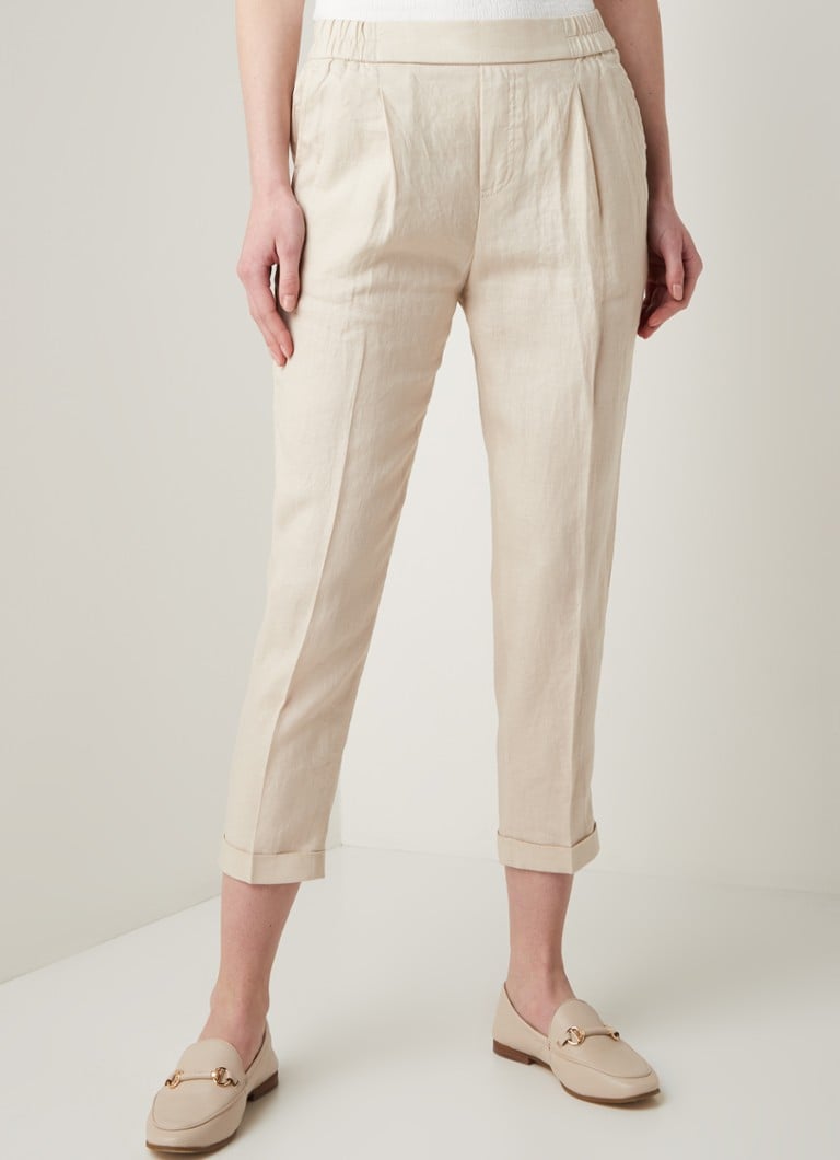 Benetton - High waist tapered fit cropped pantalon van linnen  - Gebroken wit
