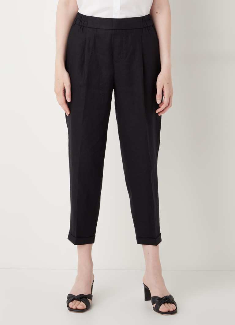 Benetton - High waist tapered fit cropped pantalon van linnen  - Zwart