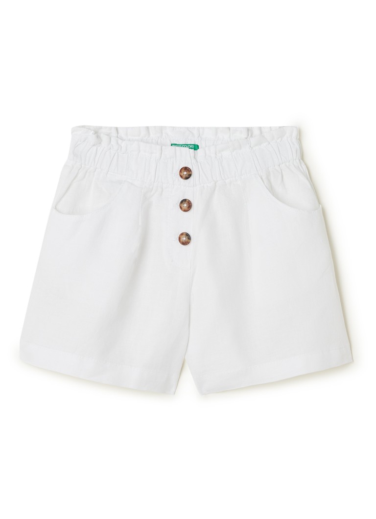 Benetton - Korte broek van linnen met sierknopen - Wit