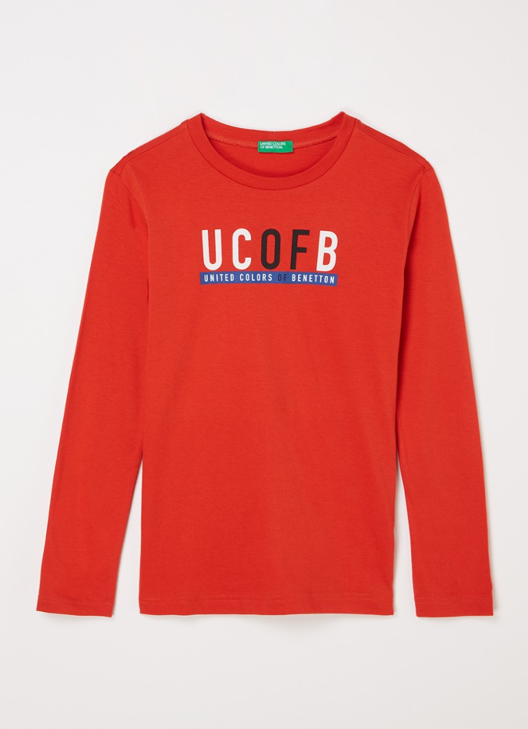 Benetton - Longsleeve met logoprint - Rood