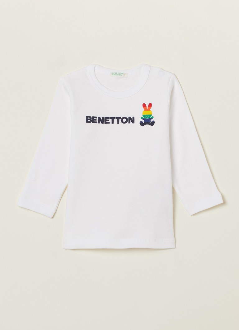 Benetton - Longsleeve met logoprint  - Wit