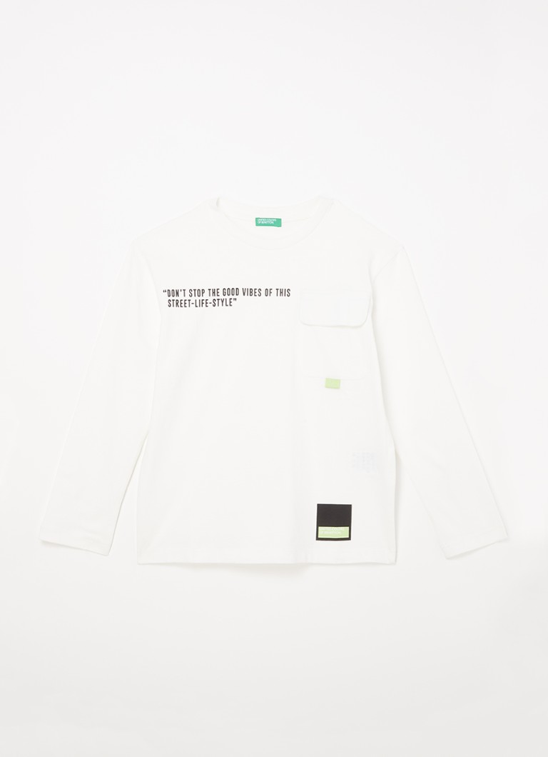Benetton - Longsleeve met print en borstzak - Wit