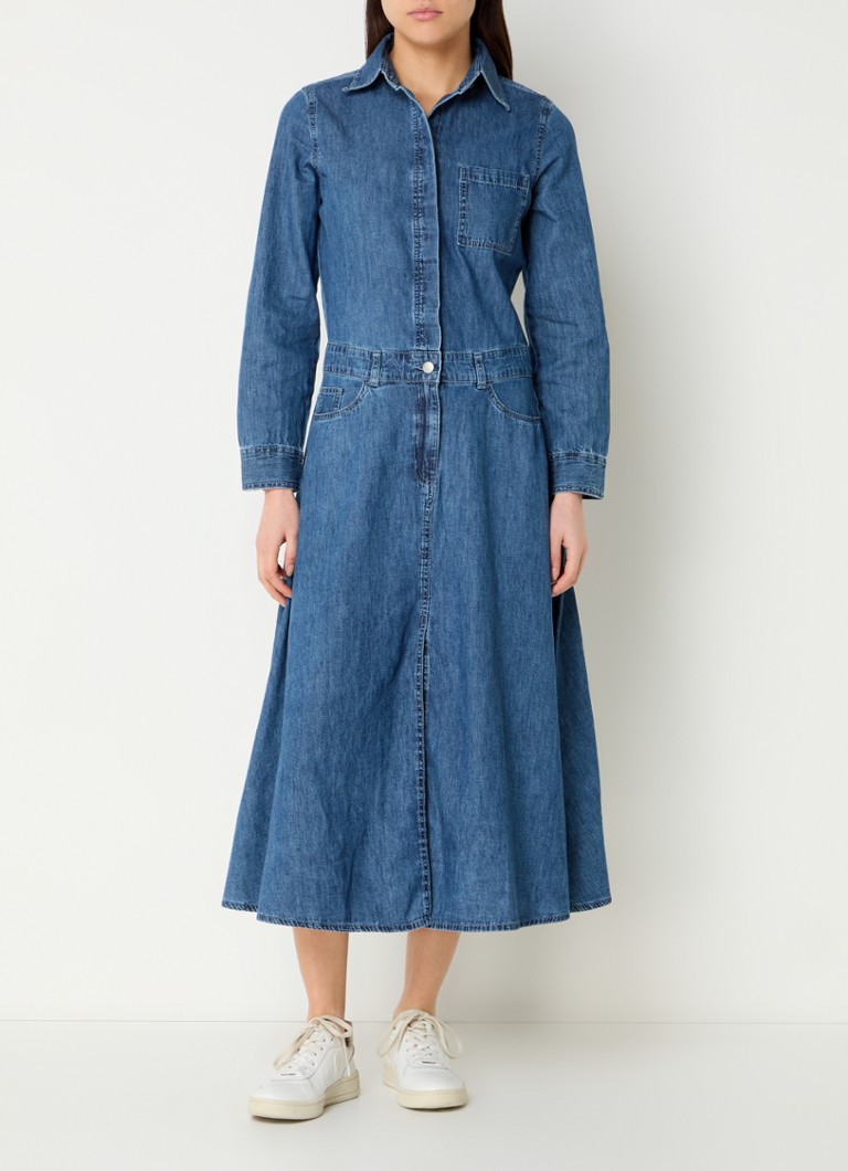 Benetton - Midi blousejurk van denim met split - Jeans