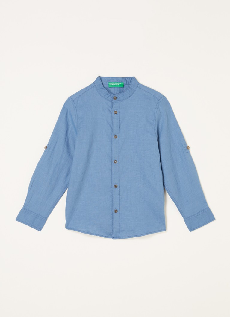 Benetton - Overhemd in linnenblend - Staalblauw