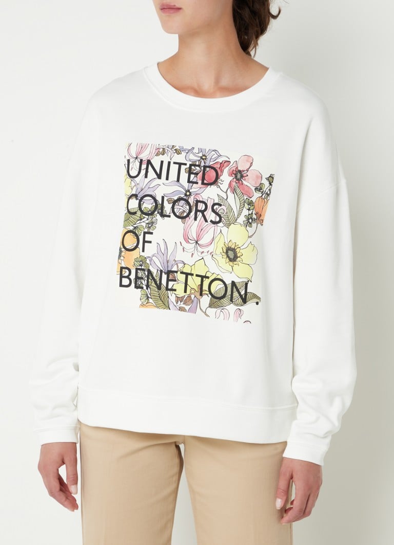 Benetton - Oversized sweater met logoprint  - Creme