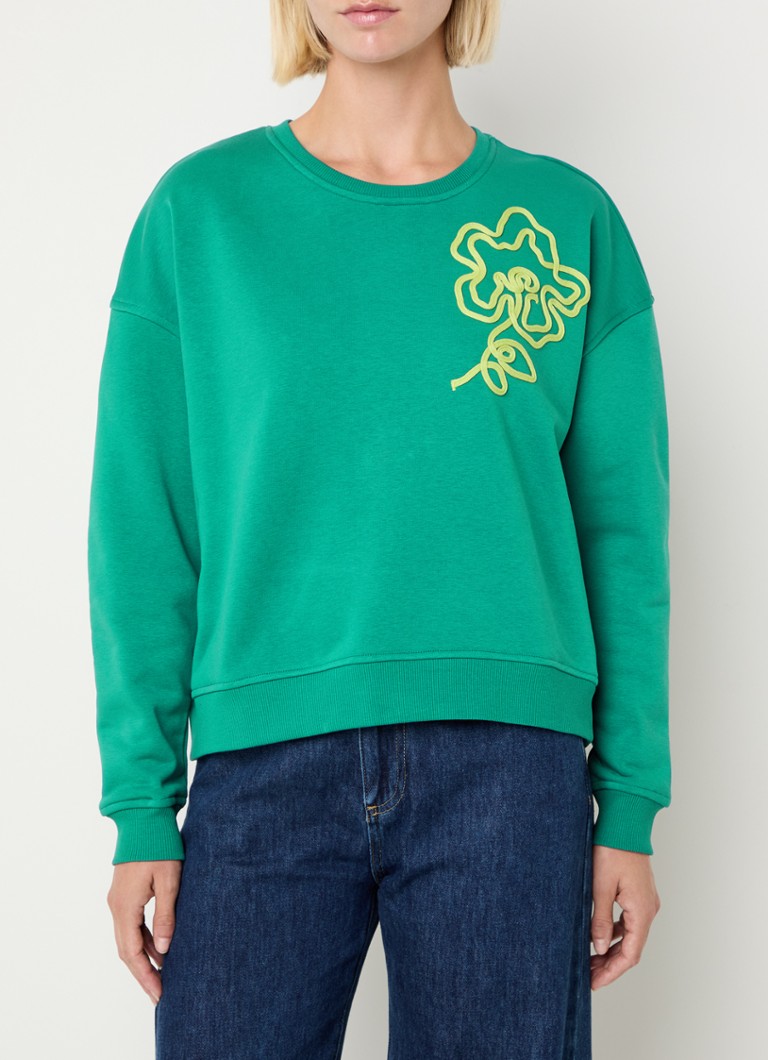 Benetton Sweater met bloemborduring • Donkergroen • de Bijenkorf