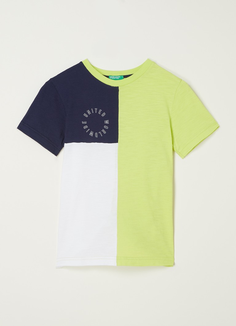 Benetton - T-shirt met colourblocking - Neongeel
