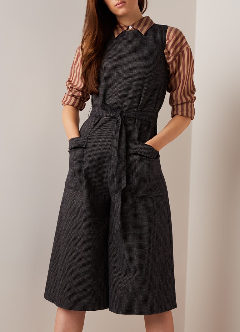 Benetton - Wide fit cropped jumpsuit met microdessin  - Zwart