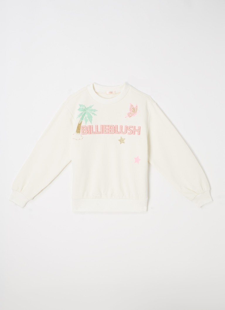 Billieblush - Sweater met imitatieparels en glitterprint - Beige