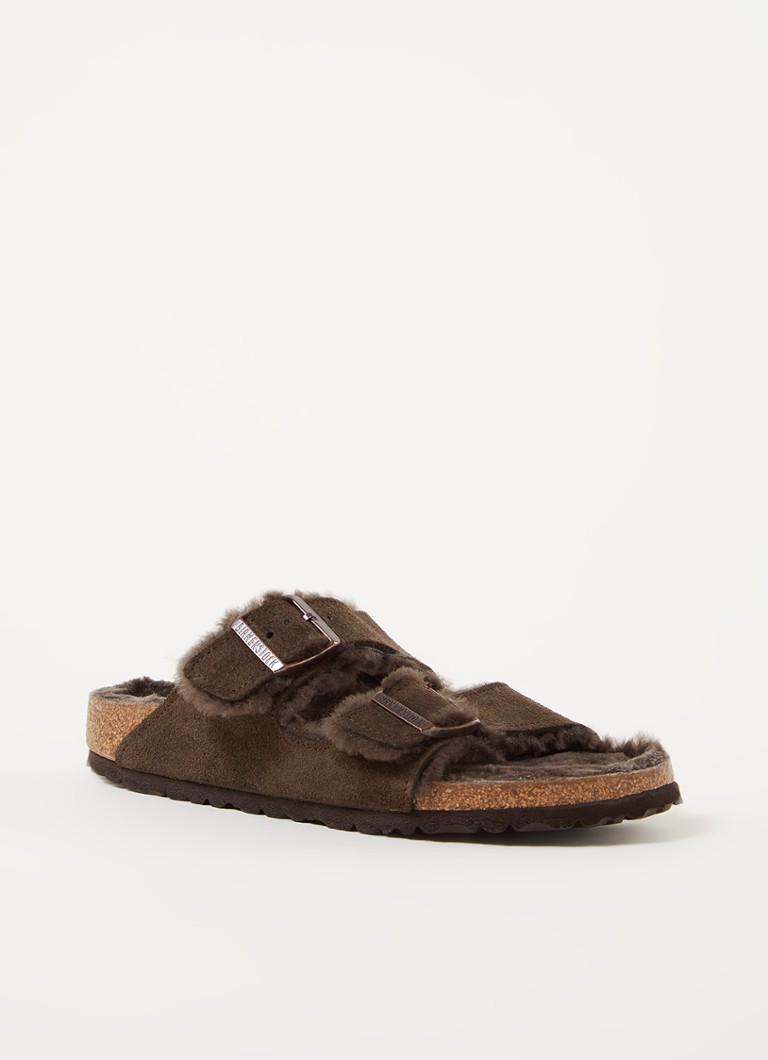 Geweldig zuiverheid verzameling Birkenstock Arizona slipper van suède met lamswol • Bronsgroen • de  Bijenkorf