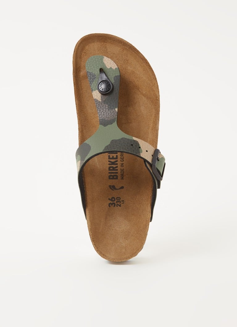 Birkenstock - Gizeh slipper met camouflageprint - Legergroen