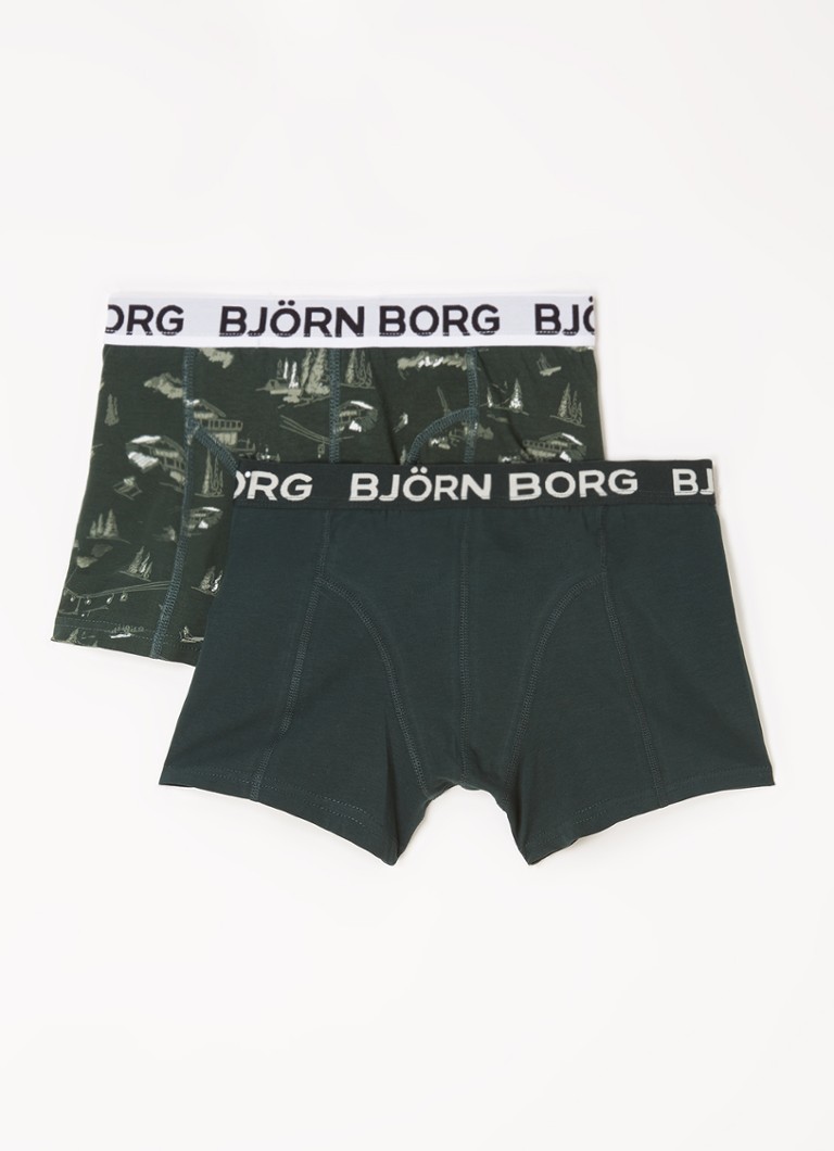 Björn Borg - Boxershorts met logoband in 2-pack - Donkergroen