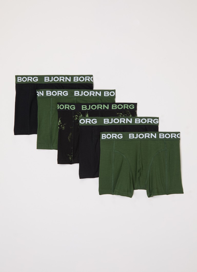 Björn Borg - Boxershorts met logoband in 5-pack - Donkergroen