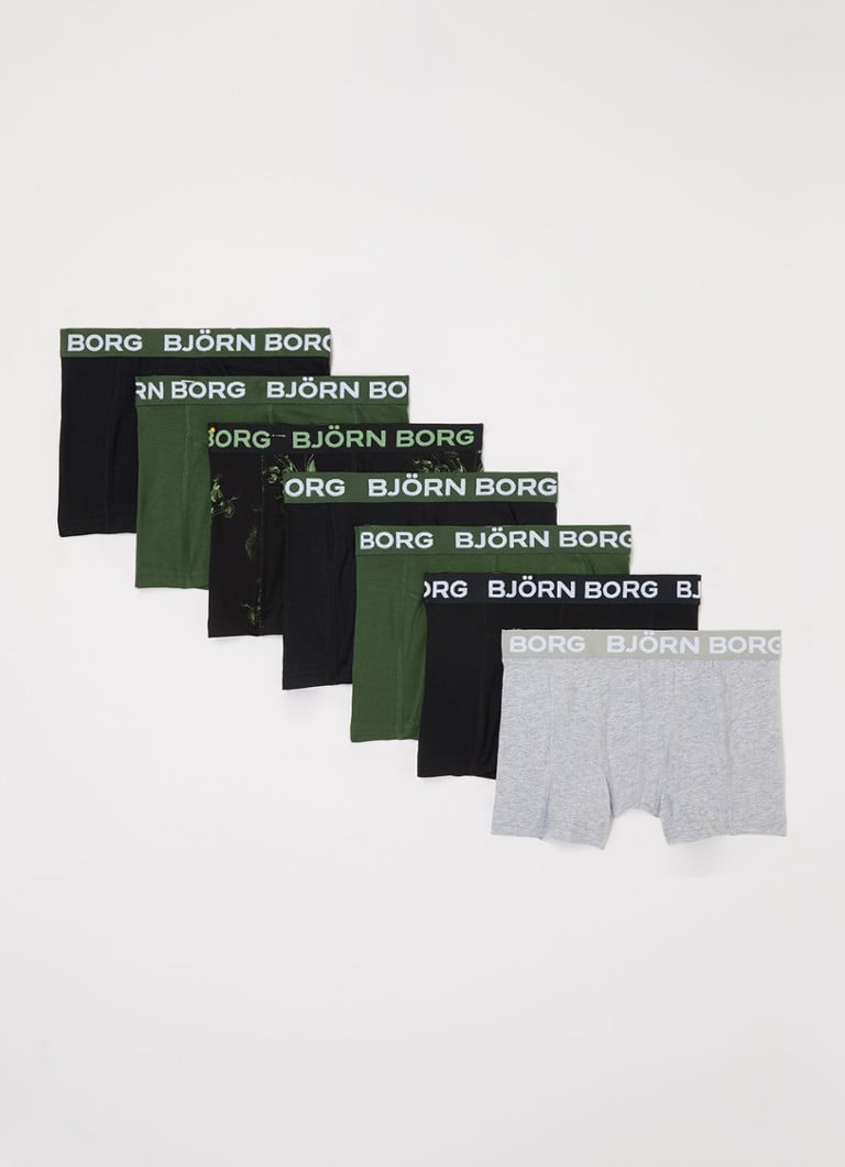 Björn Borg - Boxershorts met logoband in 7-pack - Donkergroen