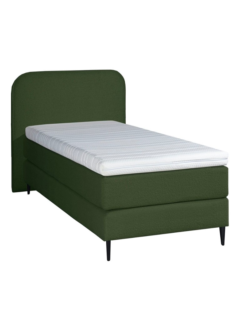 Bloemendaal - Treviso eenpersoons boxspring combinatie inclusief matras en topper - Legergroen