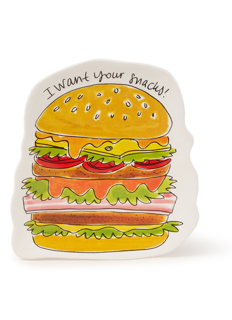 Blond Amsterdam - Snack Burger gebaksbordje 20 x 16 cm - Wit
