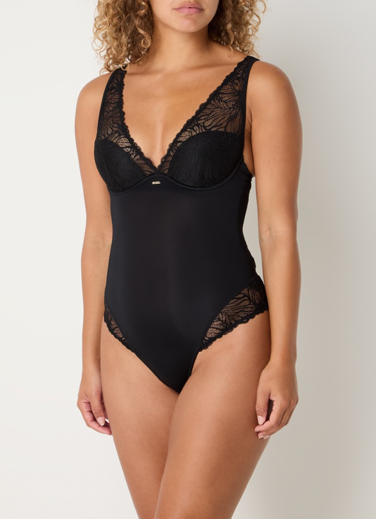 BOSS - Bianca voorgevormde stringbody met kant - Zwart