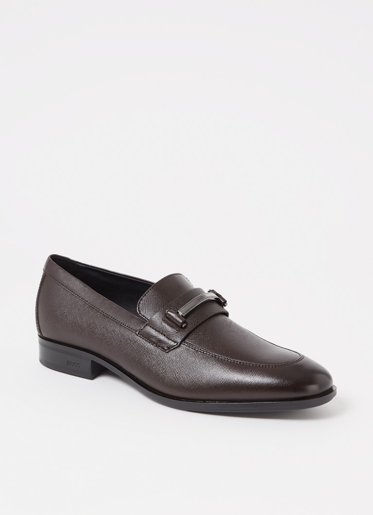 BOSS - Colby loafer van leer met structuur - Donkerbruin