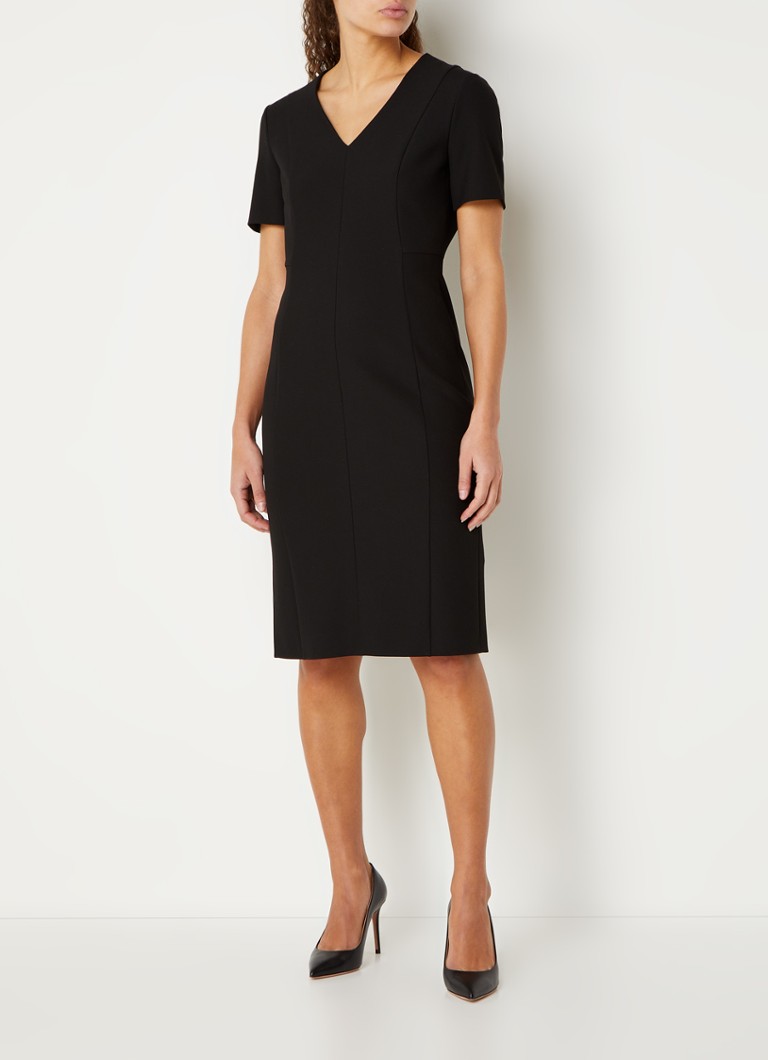 Dames Jurk Zwarte Jurk V Hals BOSS Damaisa Midi Jurk Met V-hals