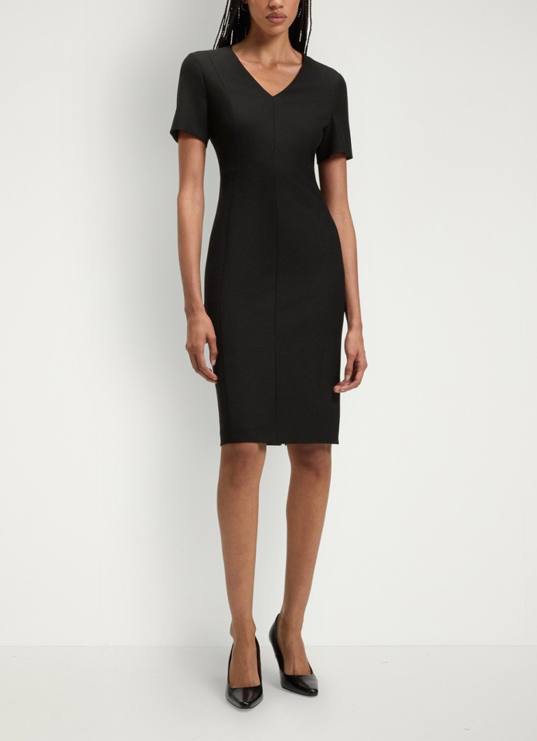 V Hals Kokerjurk BOSS Damaisa Midi Jurk Met V-hals • Zwart • De