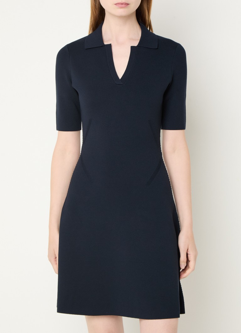 BOSS Felita fijngebreide mini jurk met V-hals • Donkerblauw • de