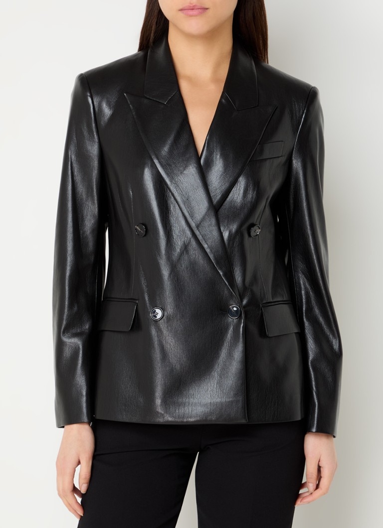 BOSS - Jaleto double-breasted blazer van imitatieleer met klepzakken - Zwart