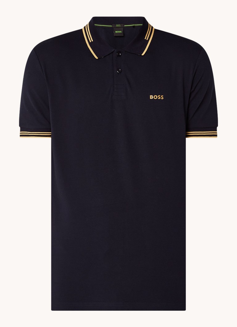 BOSS Paul slim fit polo van piqué katoen met logo • Donkerblauw