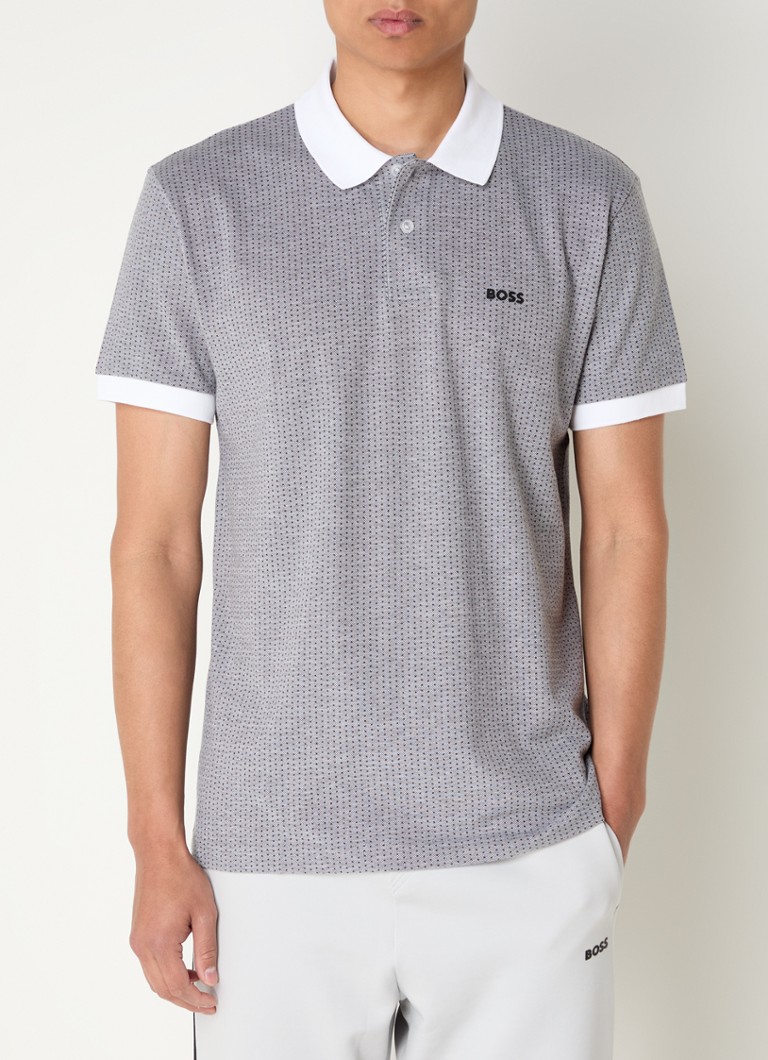 BOSS - Regular fit polo met stippenprint en logo - Grijs