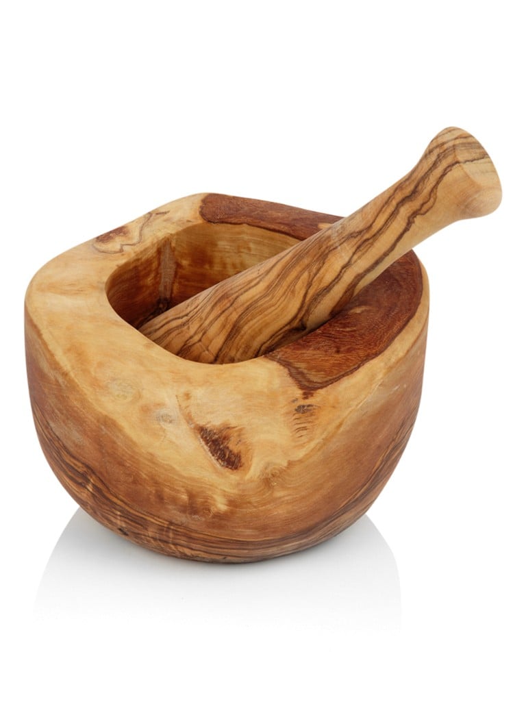Bowls and Dishes - Vijzel met stamper van olijfhout 14 cm - Camel