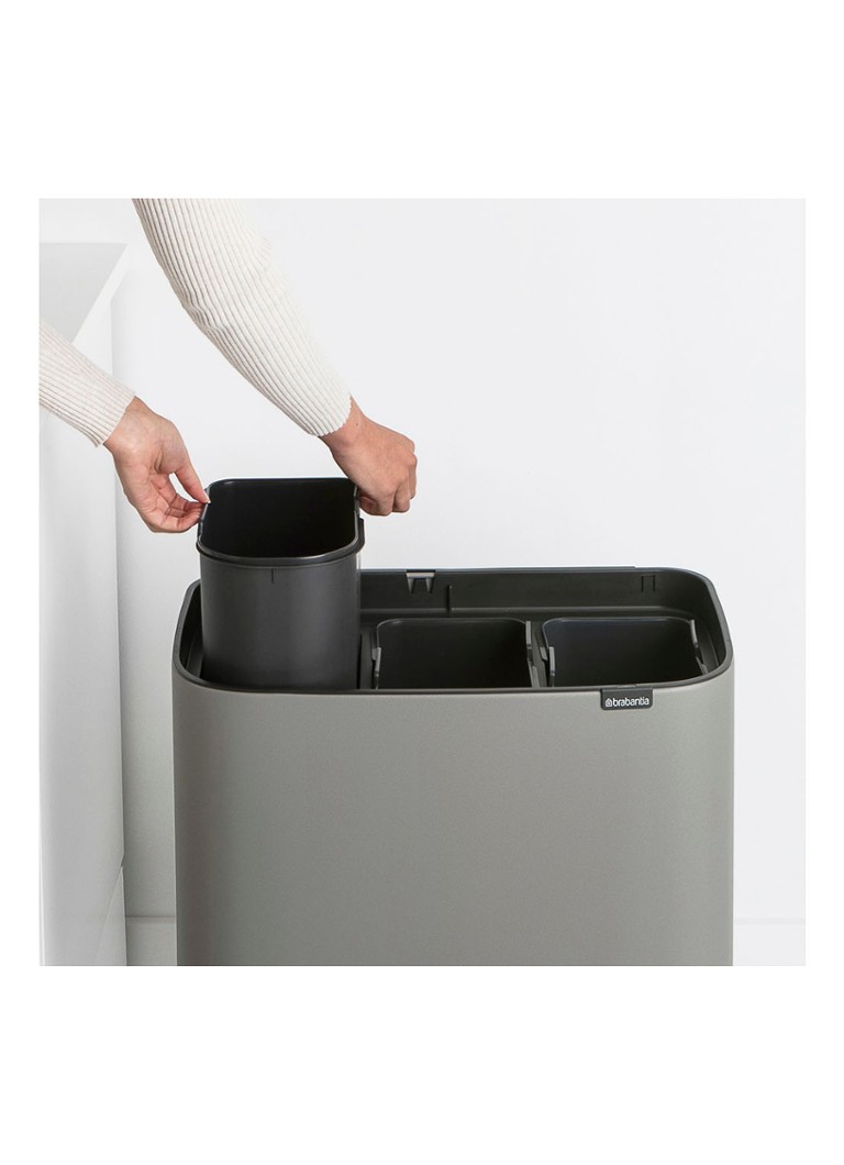 Brabantia Bo Touch recycle prullenbak met deksel op pootjes 3 x 11 liter • Grijs •