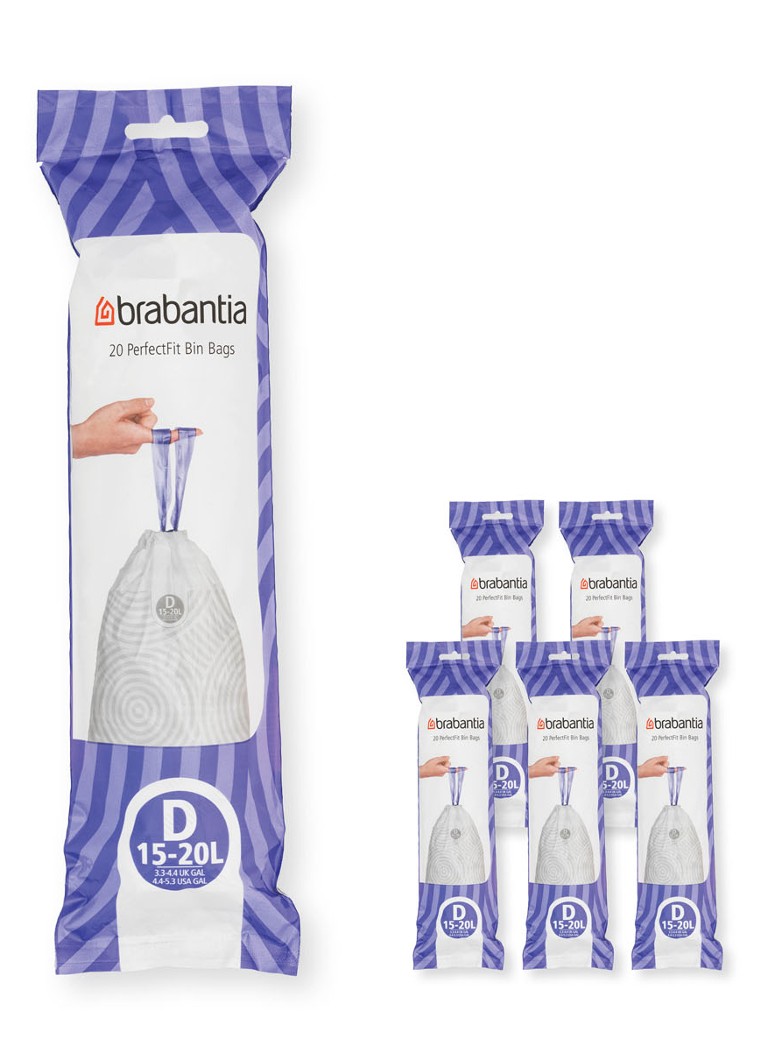 Brabantia - PerfectFit afvalzak code D 15 - 20 liter 6 x 20 stuks - Wit